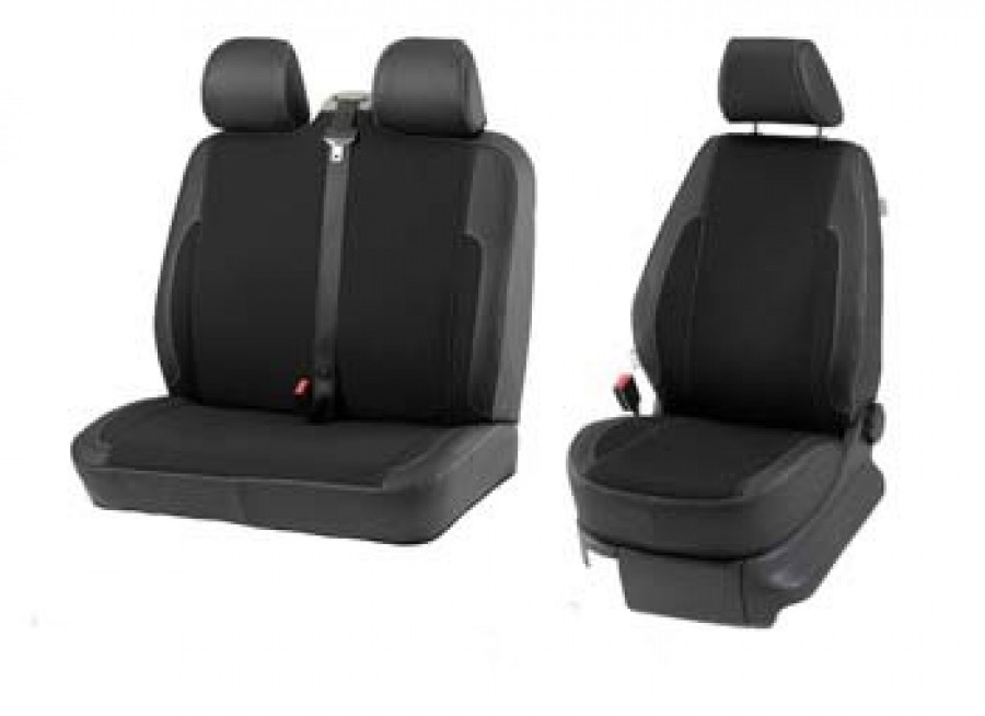 Sitzbezug 3-Sitzer für Mercedes Vito, vorn 1+2 inkl. Kopfstütze  Seiten-Airbag Fahrer, Aussparung für Armlehne auf der Innenseite des  Fahrersitzes.