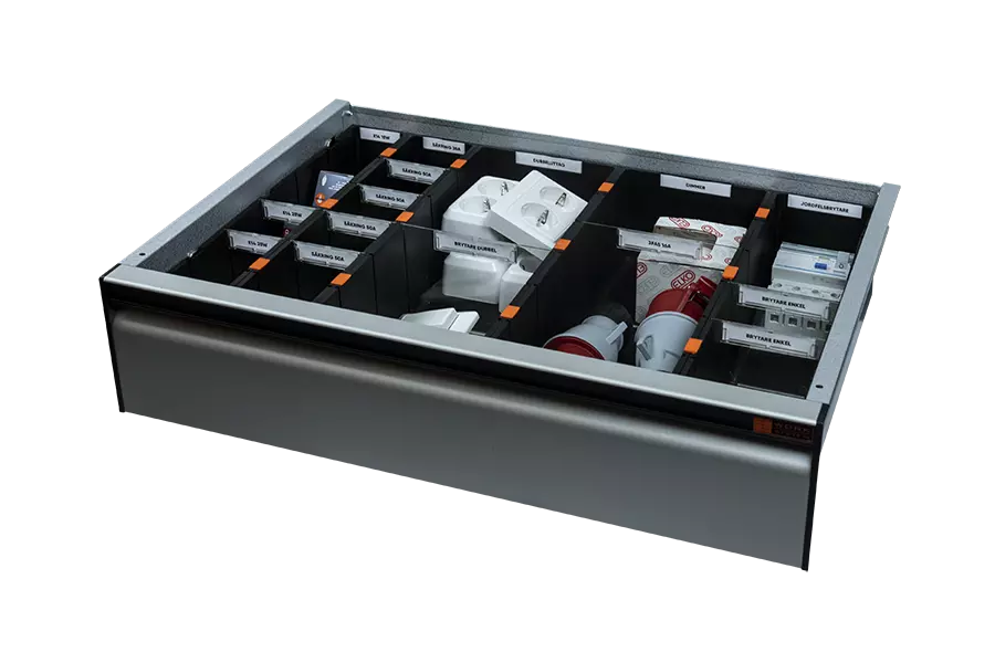Ladeverdeler met 15 vakken voor een lade van 612,5 mm breed, 140 mm hoog